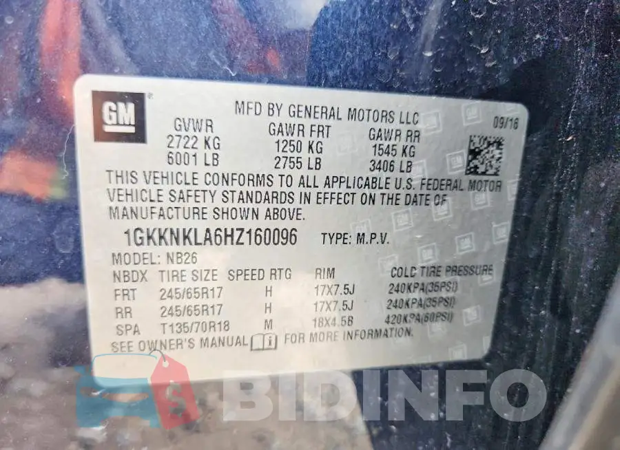 1GKKNKLA6HZ160096 Photo# 13