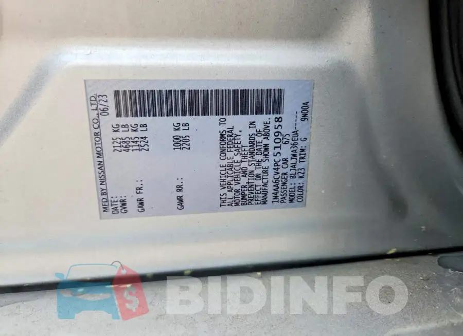 1N4AA6CV4PC510958 Photo# 12