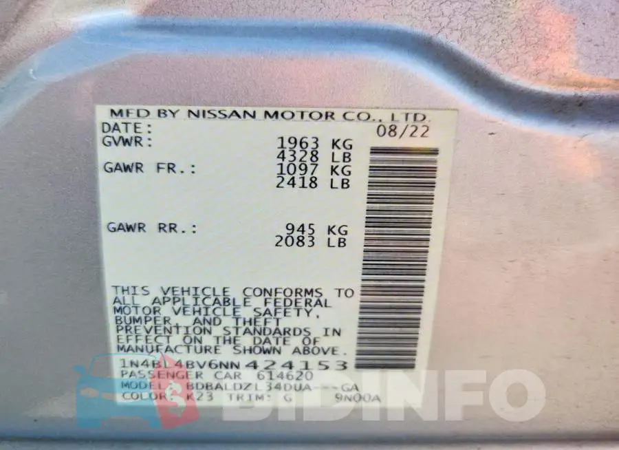 1N4BL4BV6NN424153 Photo# 12