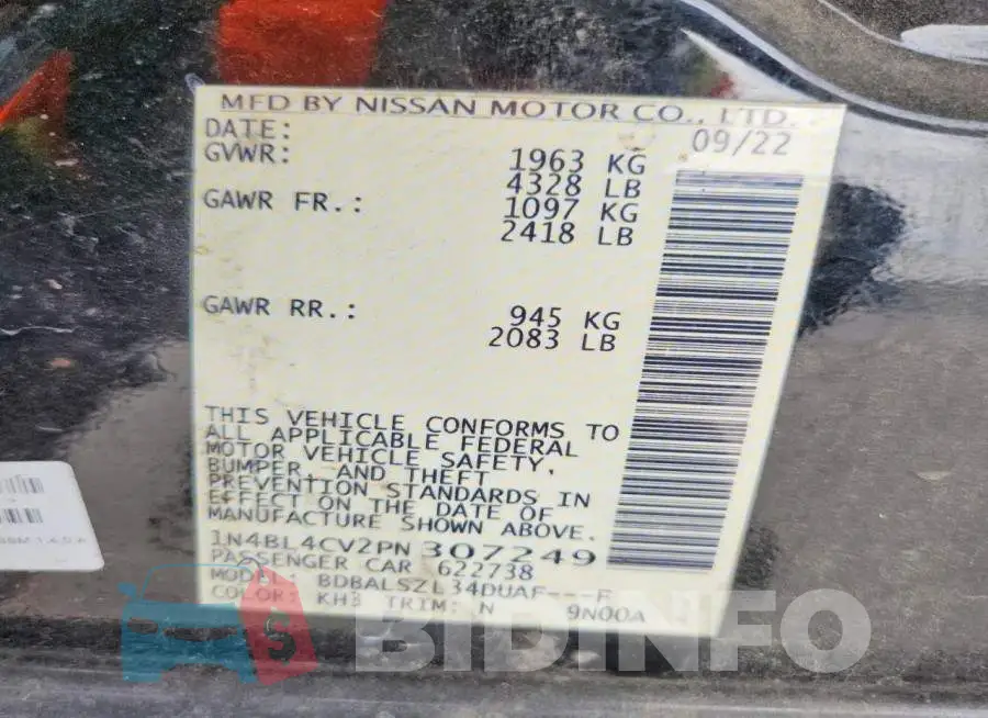 1N4BL4CV2PN307249 Photo# 12