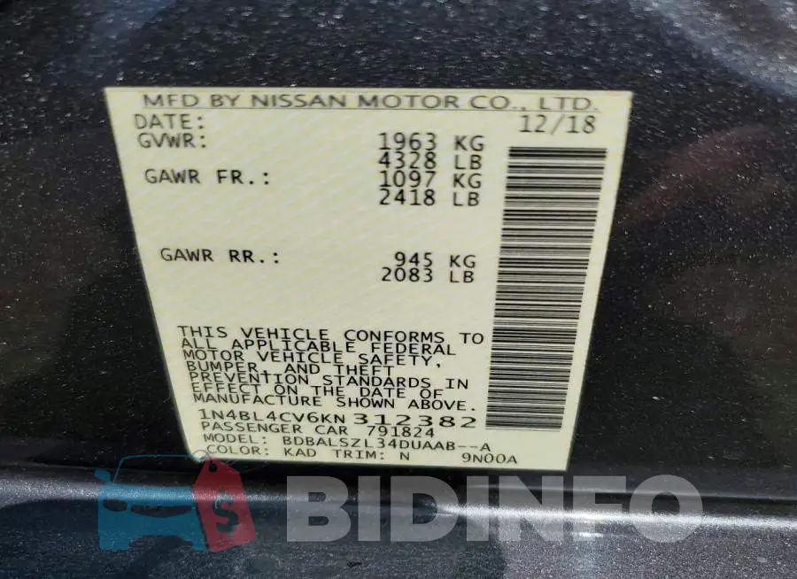 1N4BL4CV6KN312382 Photo# 12