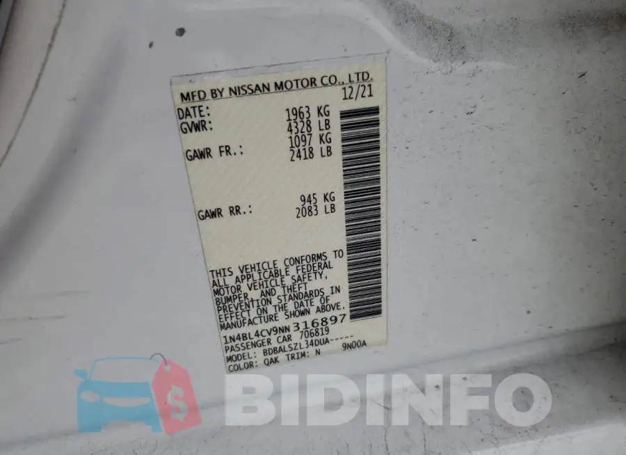 1N4BL4CV9NN316897 Photo# 12