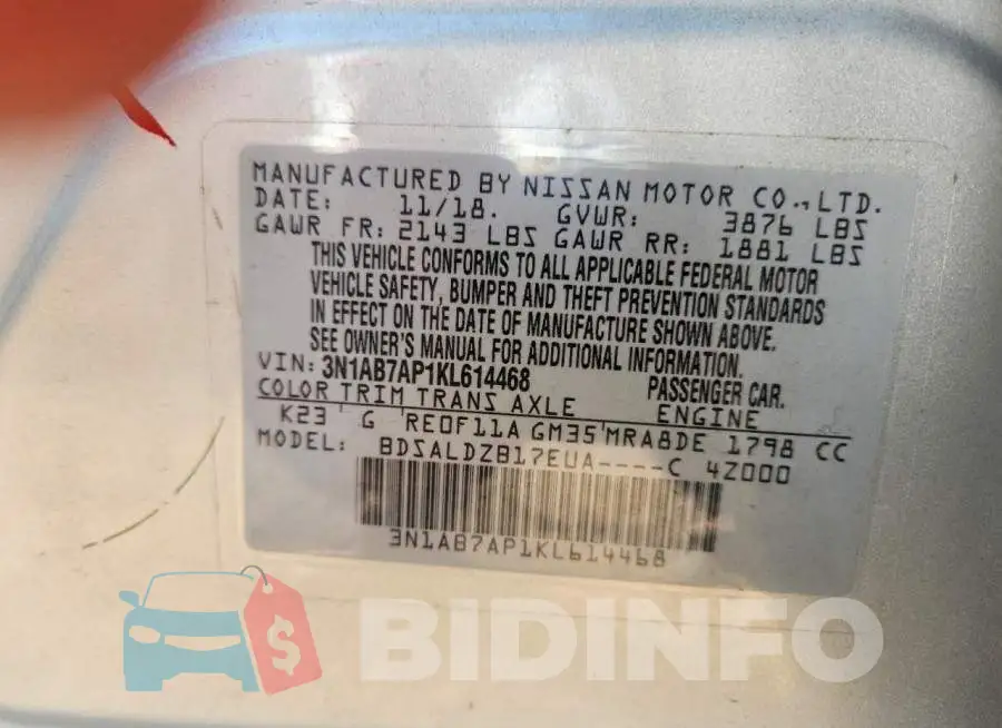3N1AB7AP1KL614468 Photo# 12
