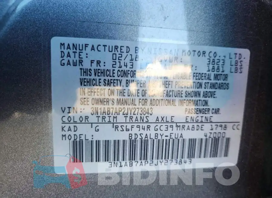 3N1AB7AP2JY273843 Photo# 10
