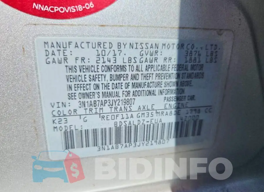 3N1AB7AP3JY219807 Photo# 13