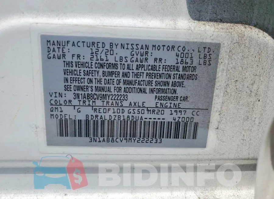 3N1AB8CV9MY222233 Photo# 12