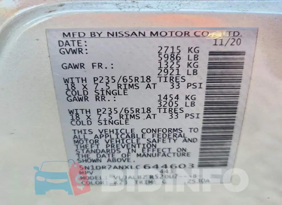 5N1DR2ANXLC644603 Photo# 13