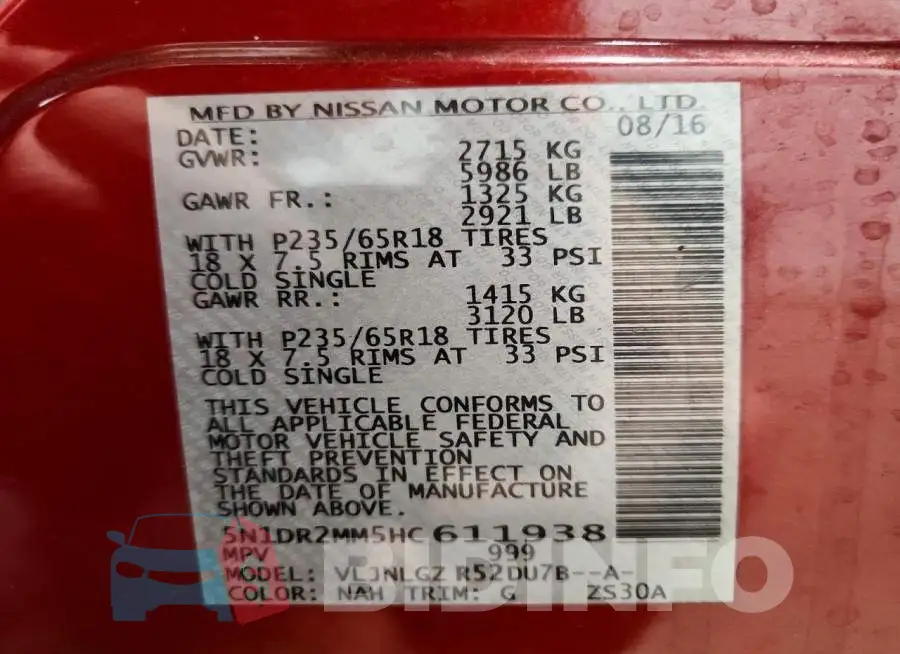 5N1DR2MM5HC611938 Photo# 13