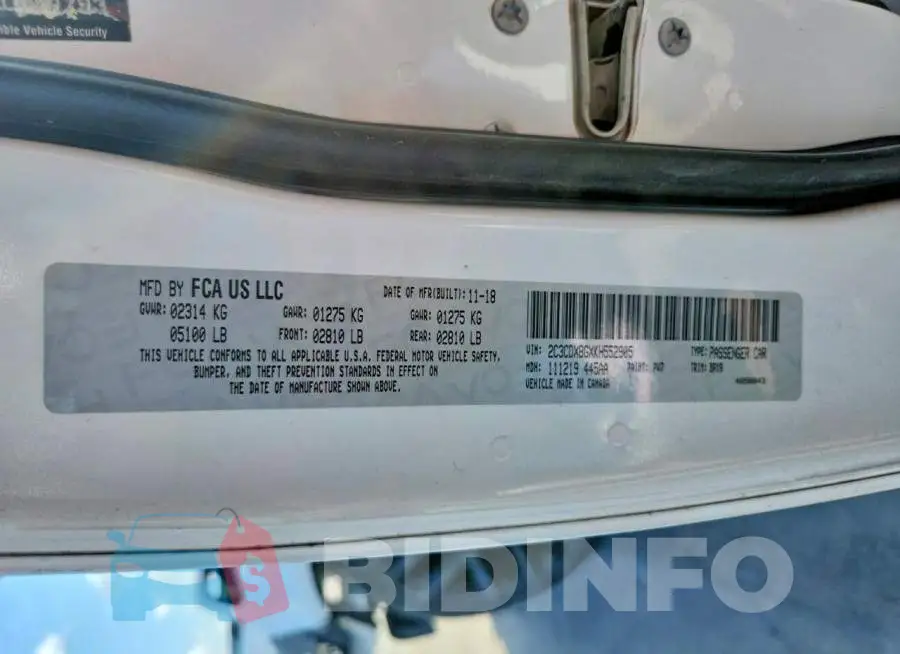 2C3CDXBGXKH552905 Photo# 12