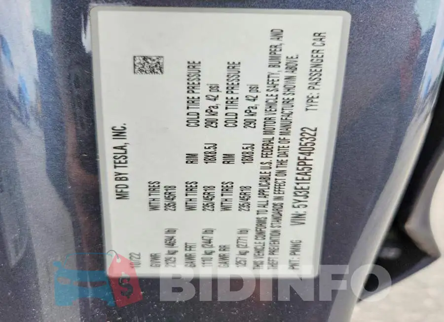 5YJ3E1EA5PF405322 Photo# 13