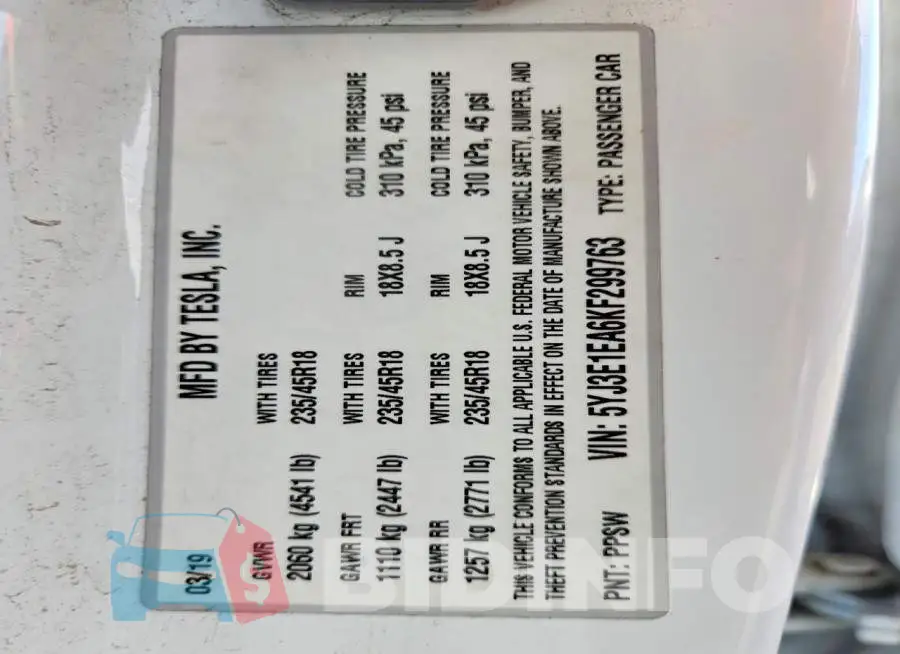 5YJ3E1EA6KF299763 Photo# 12