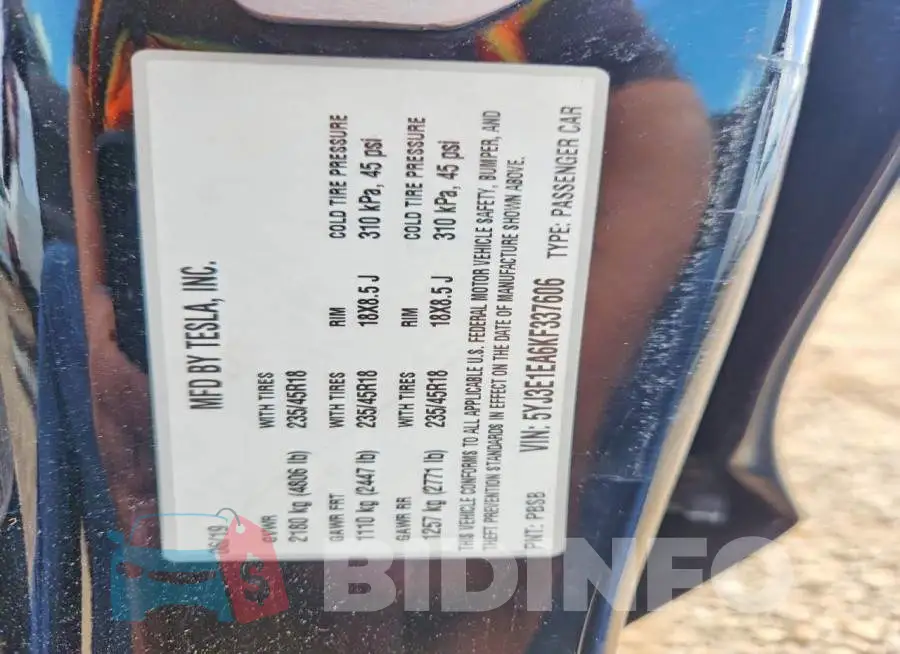 5YJ3E1EA6KF337606 Photo# 12