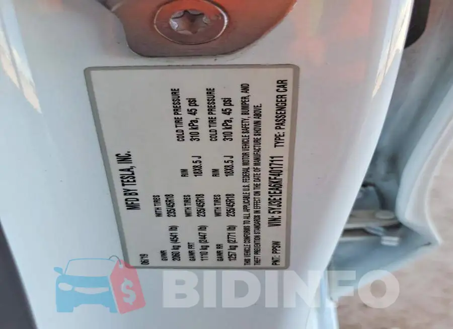 5YJ3E1EA6KF401711 Photo# 12