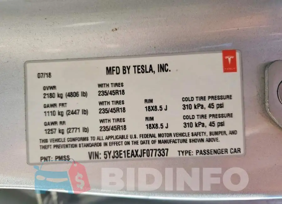 5YJ3E1EAXJF077337 Photo# 12