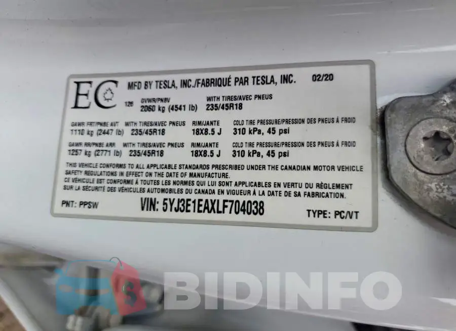 5YJ3E1EAXLF704038 Photo# 13