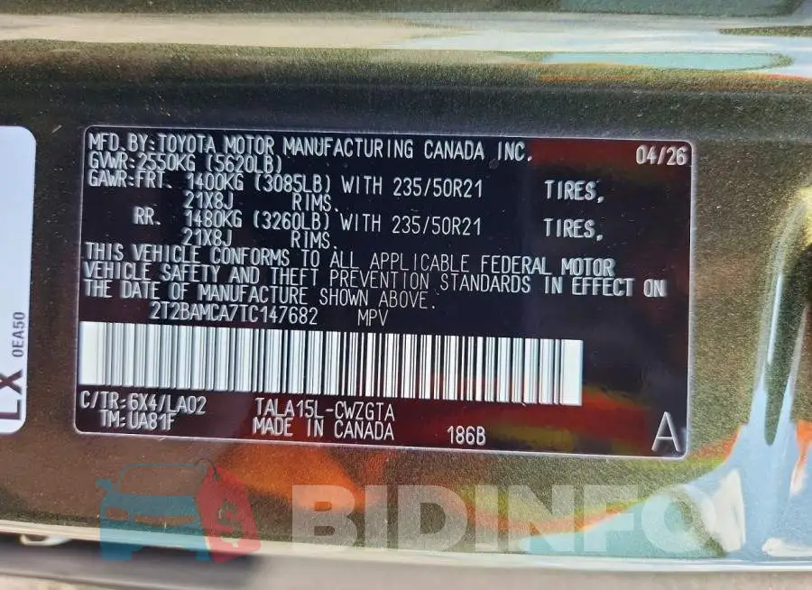2T2BAMCA7TC147682 Photo# 12