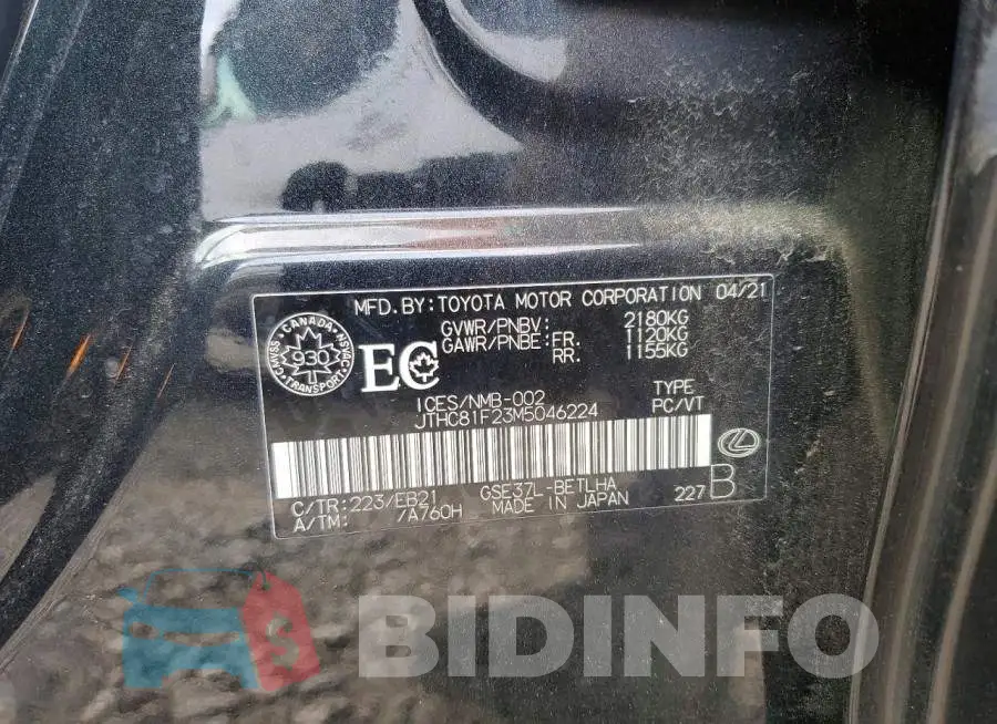 JTHC81F23M5046224 Photo# 12