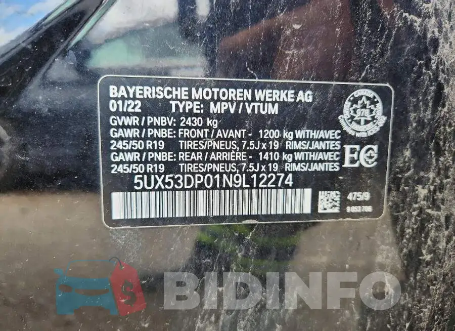 5UX53DP01N9L12274 Photo# 14