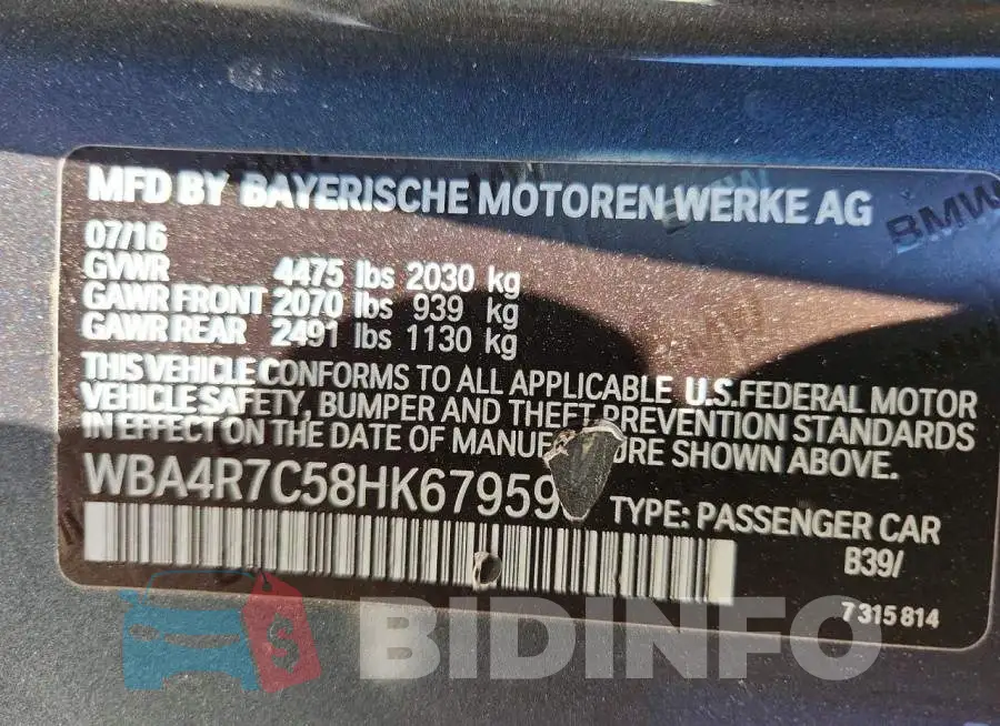WBA4R7C58HK679598 Photo# 12