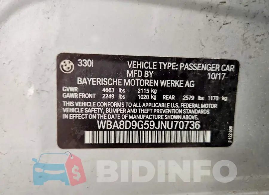 WBA8D9G59JNU70736 Photo# 12