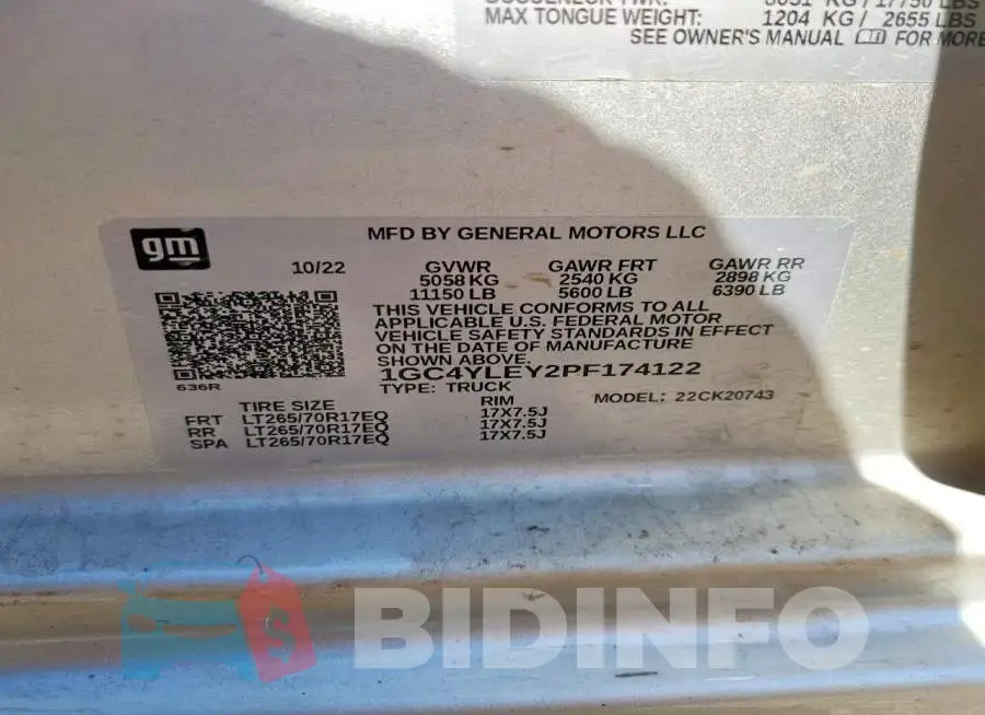 1GC4YLEY2PF174122 Photo# 12