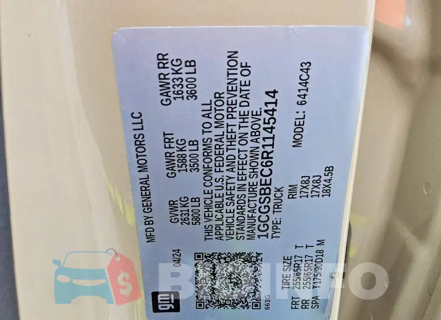 1GCGSBEC6R1145414 Photo# 13