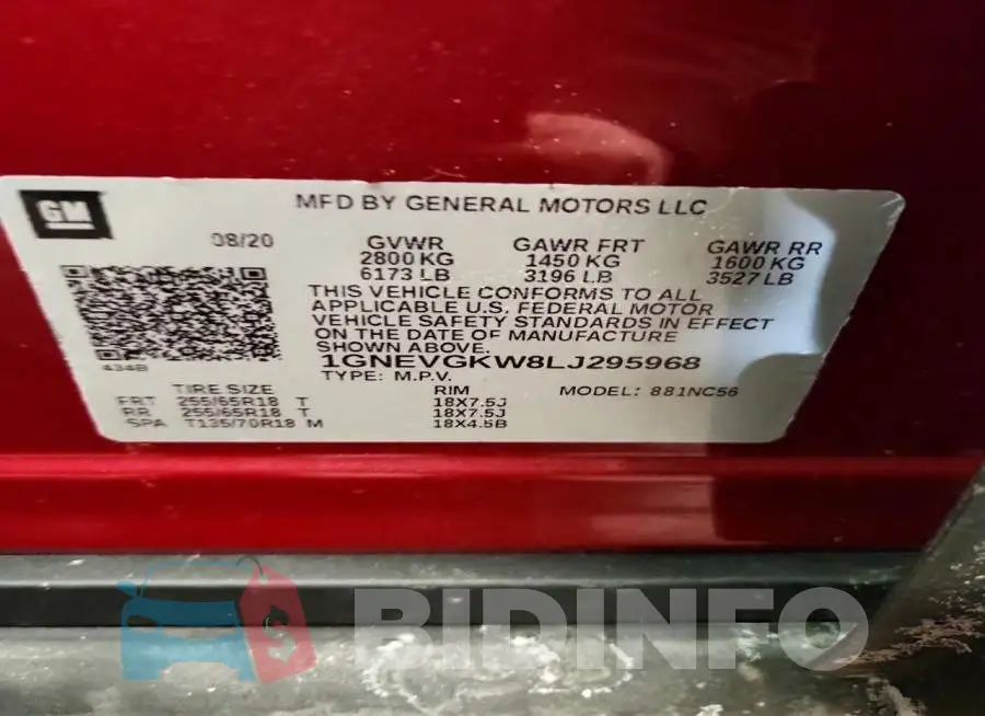 1GNEVGKW8LJ295968 Photo# 14