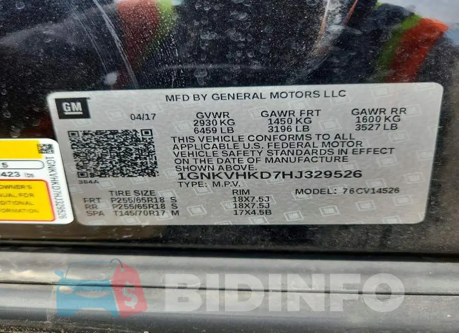 1GNKVHKD7HJ329526 Photo# 13