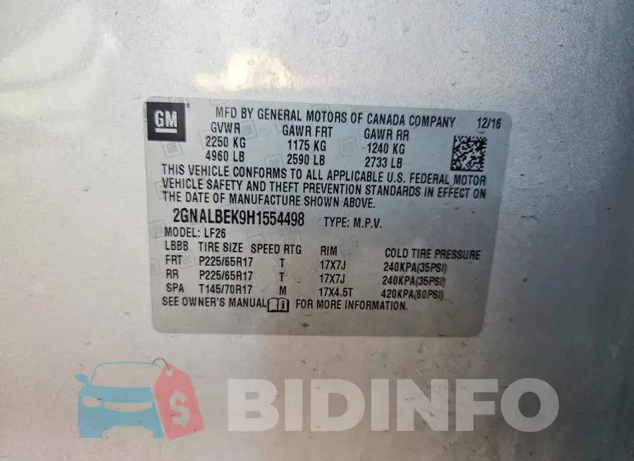 2GNALBEK9H1554498 Photo# 14