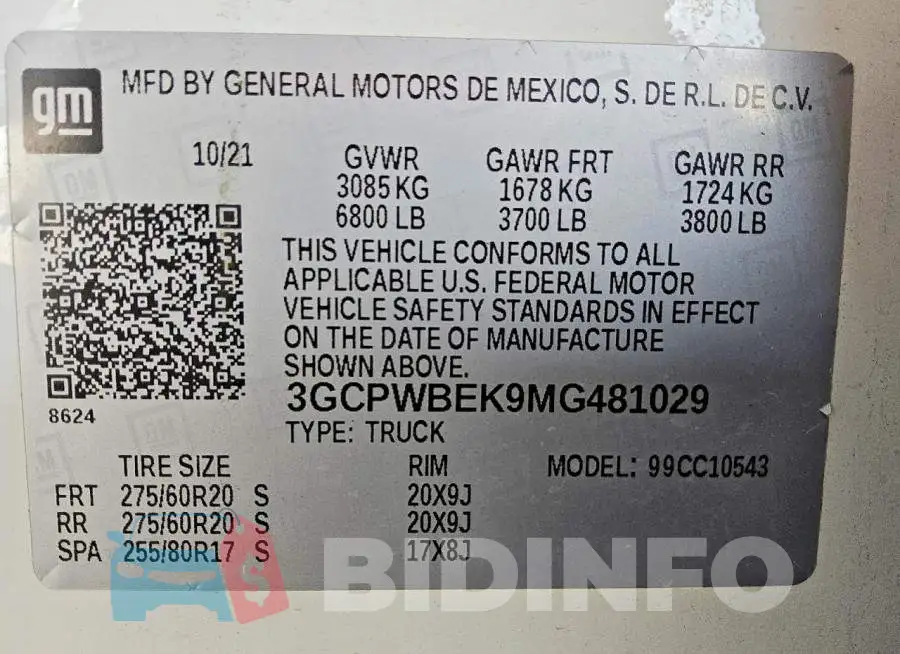 3GCPWBEK9MG481029 Photo# 13