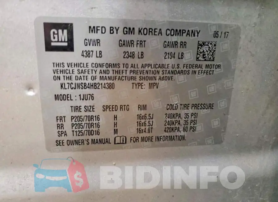KL7CJNSB4HB214380 Photo# 13