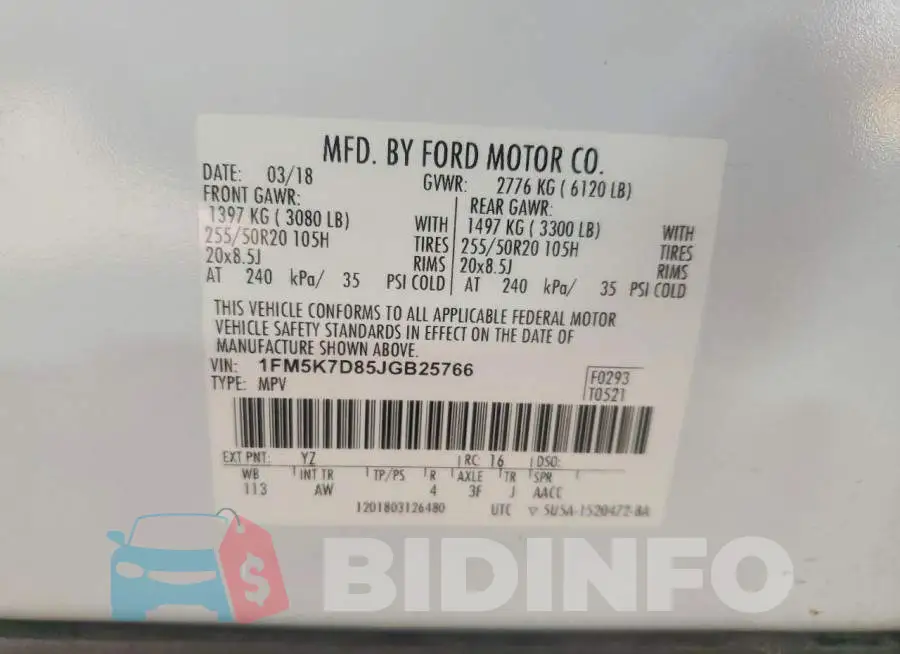 1FM5K7D85JGB25766 Photo# 13