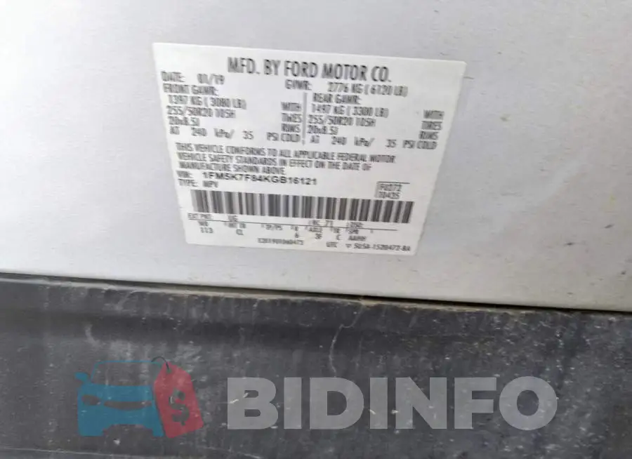 1FM5K7F84KGB16121 Photo# 13