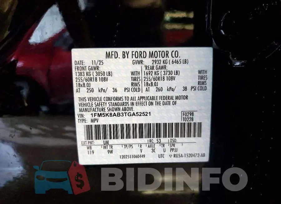 1FM5K8AB3TGA52521 Photo# 14