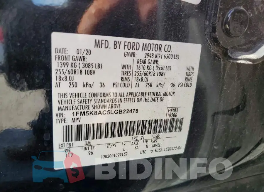 1FM5K8AC5LGB22478 Photo# 12