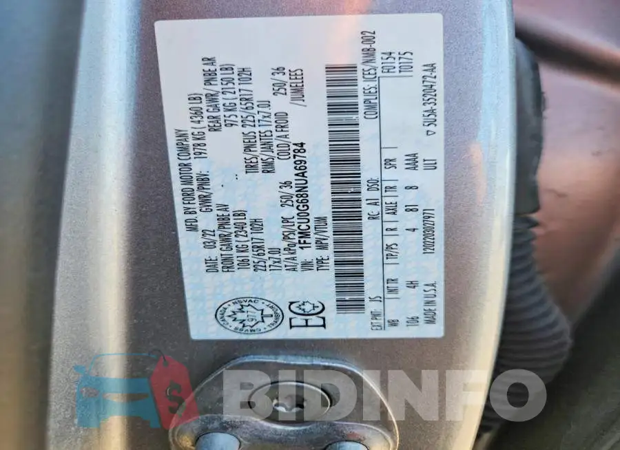 1FMCU0G68NUA69784 Photo# 13