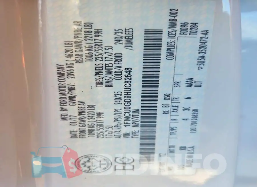 1FMCU0GD9HUC82648 Photo# 14