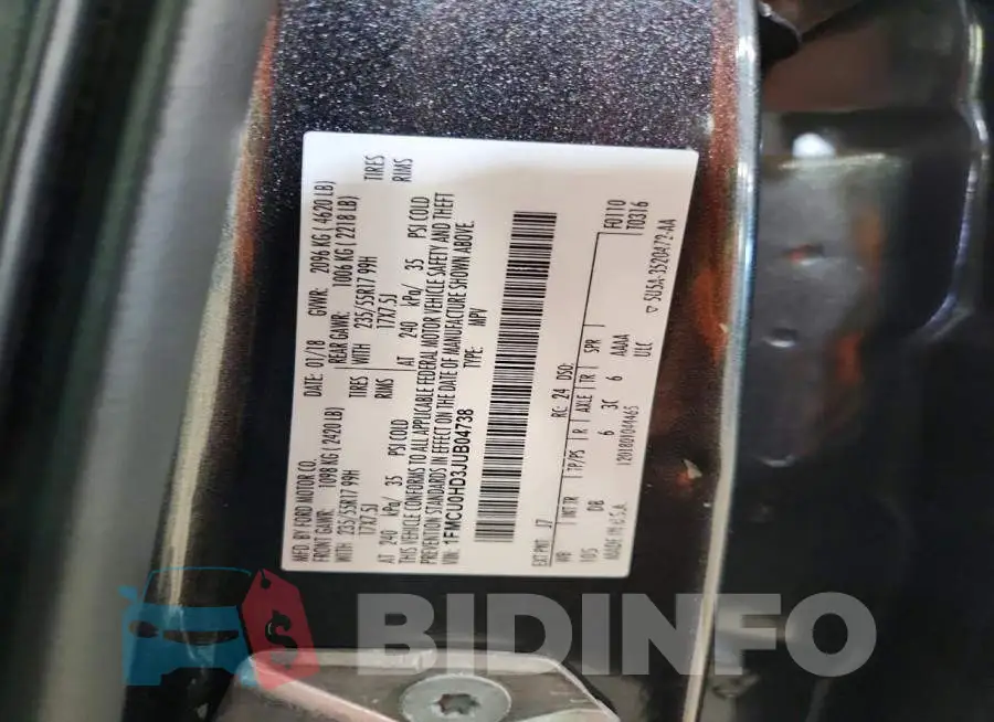 1FMCU0HD3JUB04738 Photo# 13