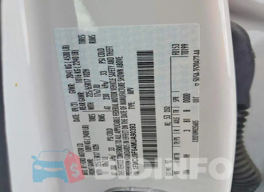 1FMCU9F64MUA90393 Photo# 13