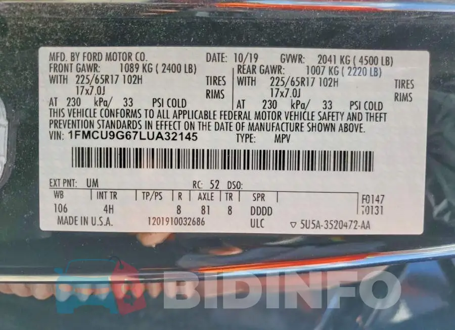 1FMCU9G67LUA32145 Photo# 14