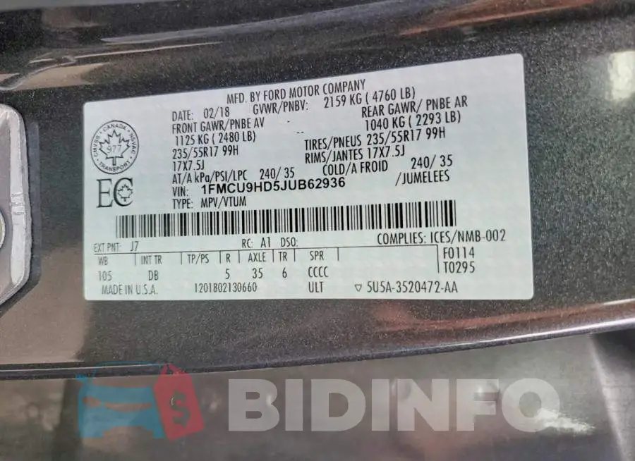 1FMCU9HD5JUB62936 Photo# 13
