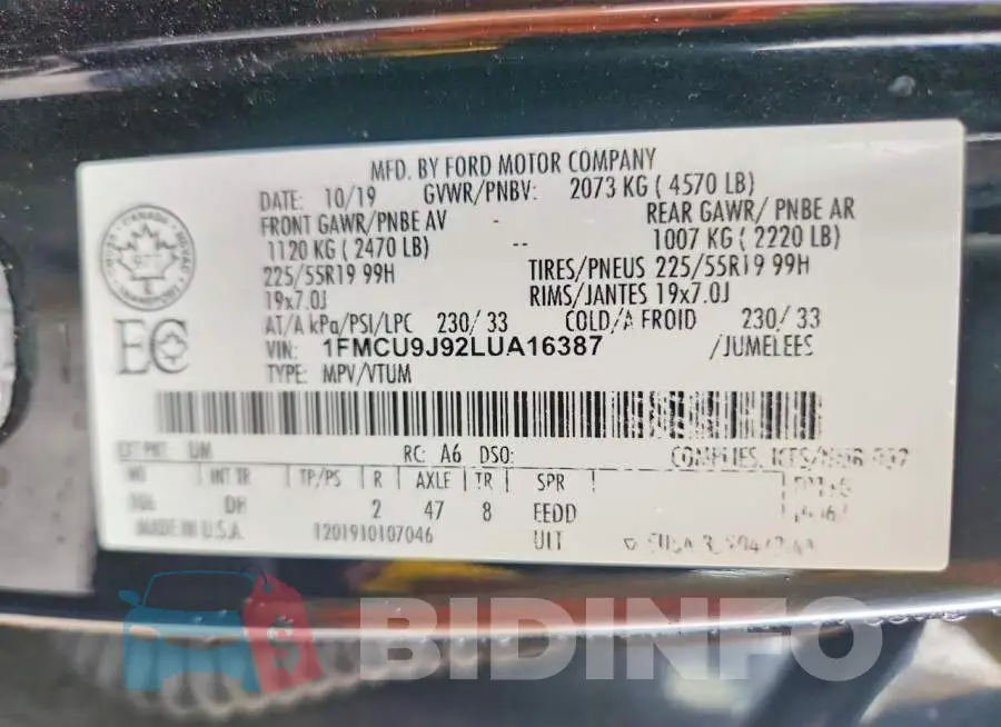 1FMCU9J92LUA16387 Photo# 13