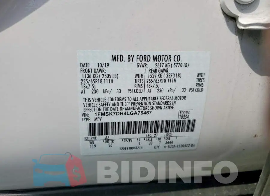 1FMSK7DH4LGA76467 Photo# 13
