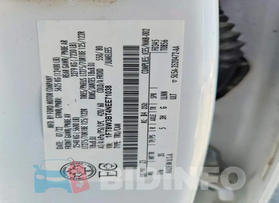 1FT8W3BT4NEE71038 Photo# 12