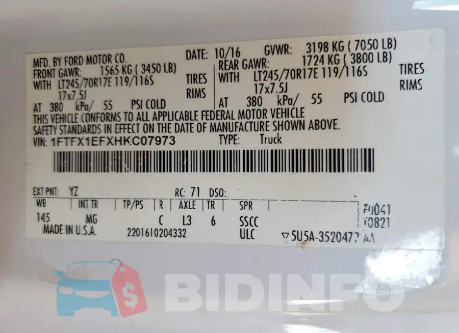 1FTFX1EFXHKC07973 Photo# 12