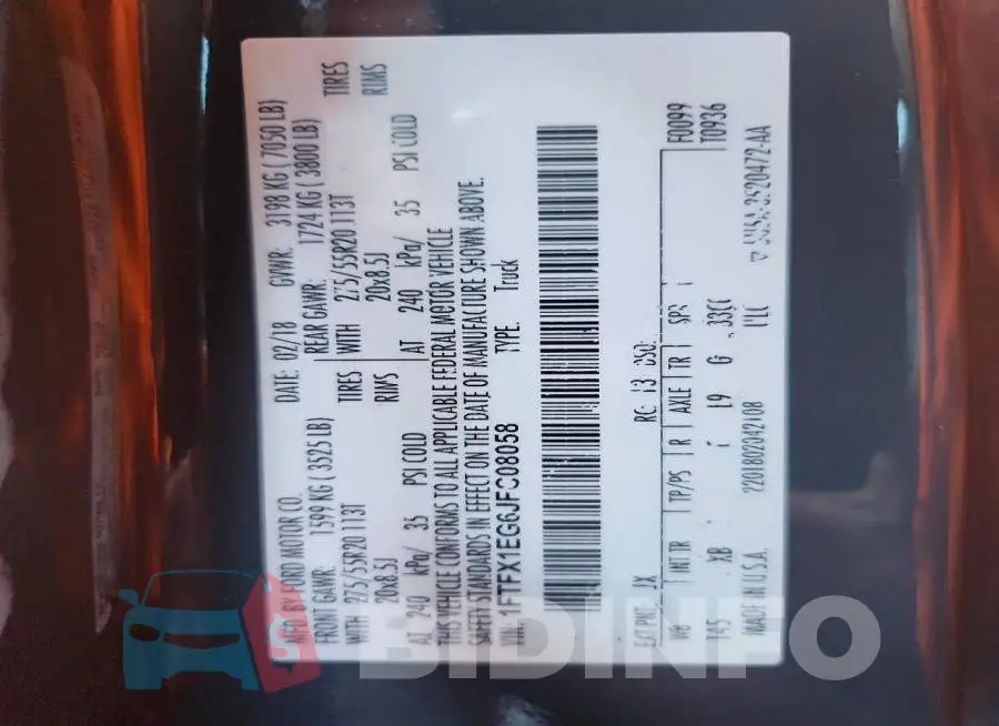 1FTFX1EG6JFC08058 Photo# 13