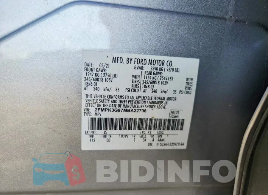 2FMPK3G97MBA22706 Photo# 12