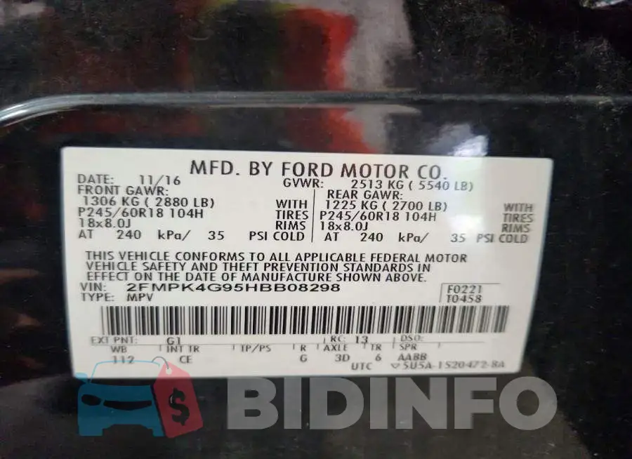 2FMPK4G95HBB08298 Photo# 13