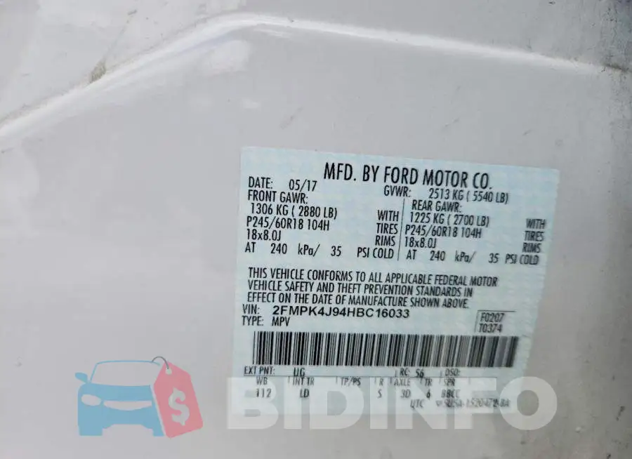 2FMPK4J94HBC16033 Photo# 13