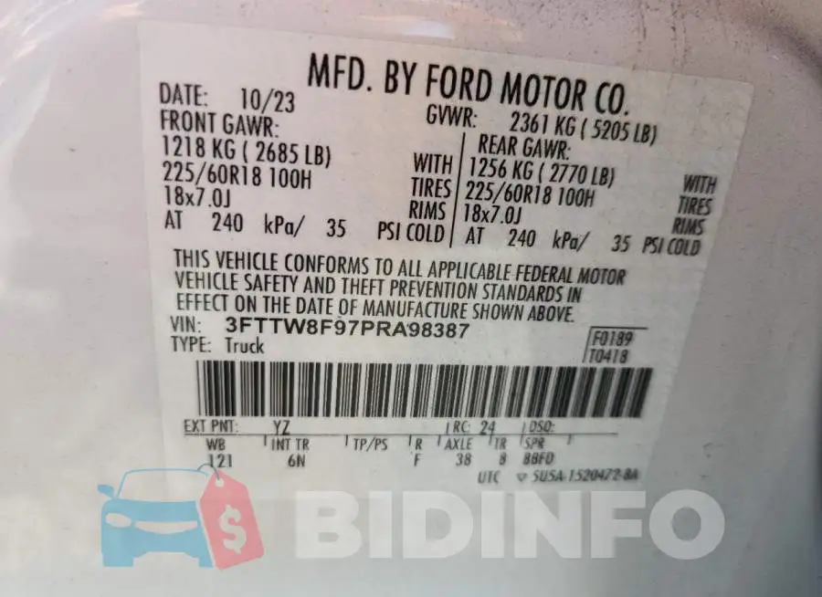 3FTTW8F97PRA98387 Photo# 12